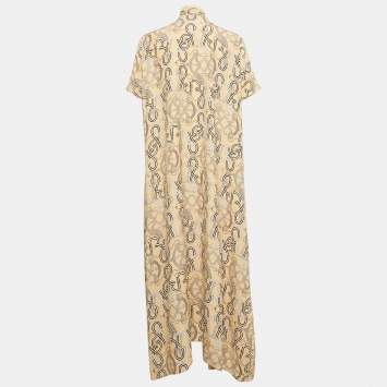 Pre Owned Hermes Cream Printed Silk Midi Dress M