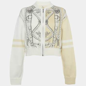 مملوكة مسبقًا Hermès Cream Grand Tralala Jersey Bomber Jacket M