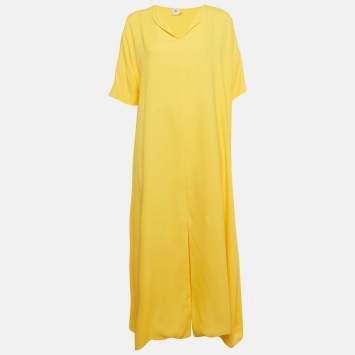 Pre Owned Hermes Yellow Crepe Maxi Dress XL