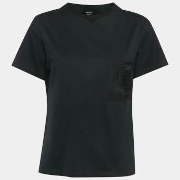 مملوكة مسبقًا Hermes Black Cotton Knit Patch Pocket Detail T-Shirt M