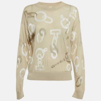 Pre Owned Hermes Beige Wool & Silk Knit Effet Kaleidoscope Sweater M 