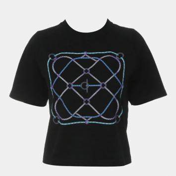 مملوكة مسبقًا Hermes Black Cotton Printed Cropped Top