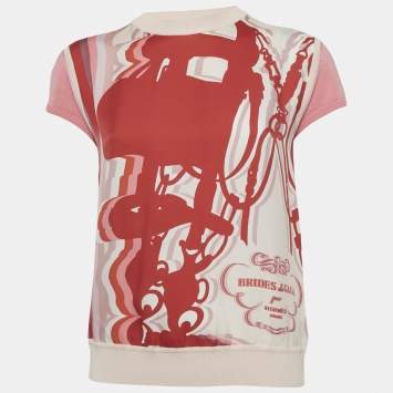 Pre Owned Hermes Pink Silk and Knit Birds de Gala par Top M