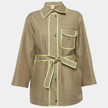 Pre Owned Hermes Light Brown Faconnée H Pattern Zip Up Coat S