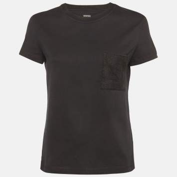 Pre Owned Hermes Black Cotton Pocket Detail T-Shirt S