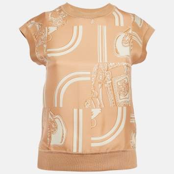 Pre Owned Hermes Beige Silk Desordre Finesse Twillreine Top S