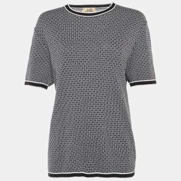 Pre Owned Hermes Black/White All Over H Cotton Knit Crew Neck T-Shirt L