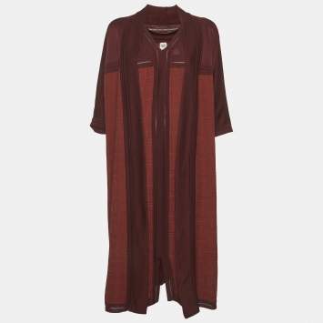 Pre Owned فستان هيرميس ساتان وتريكو مطرز بني مقاس صغير