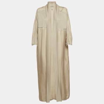 Pre Owned عباءة هيرمس مفتوحة من الأمام حرير مطبوعة بيج مقاس صغير - باليفروي ريمكس