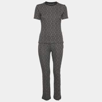 Pre Owned طقم بنطلون و تي شيرت هيرمس تريكو جاكار بحرف H أحادي اللون أسود صغير/متوسط