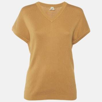 مملوكة مسبقًا Hermes Yellow Chrome Cotton & Silk Knit V-Neck Jumper S