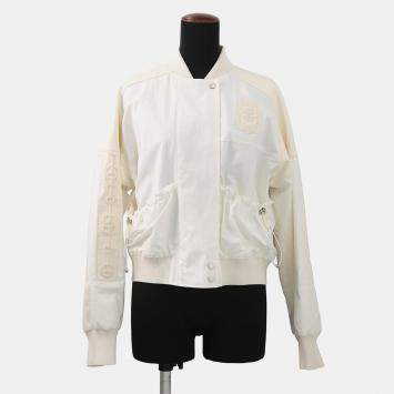 Pre Owned Hermes Cliquetis Bomber Jacket Size 38 Ivory Cotton100% Leather Nylon