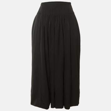مملوكة مسبقًا Hermès Black Wool Pleated Detail Midi Skirt L