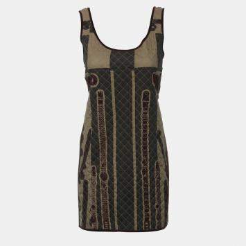 Pre Owned Hermes Sleeveless Quilted Pattern Dress S