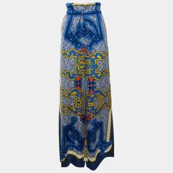 Pre Owned Hermès Multicolored "Tapis de Selle" Print Silk-Crepe Wide-Leg Trouser M