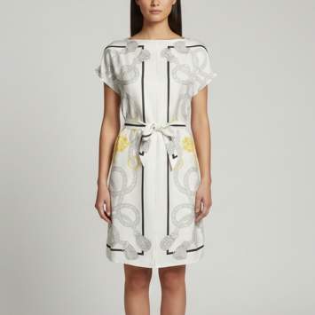 مملوكة مسبقًا Hermes White Palefroi Remix Silk Mini Tunic Dress M
