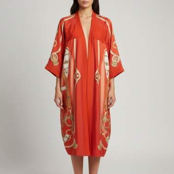 Pre Owned Hermès Orange Cavalcadour Print Silk and Knit Trim Cardigan L