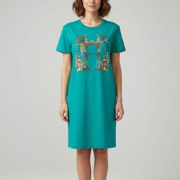Pre Owned Hermes Teal Della Cavalleria Graphic Jersey T-Shirt Dress L