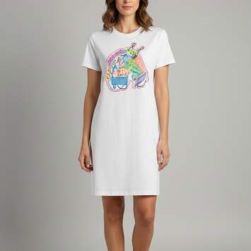 Pre Owned Hermes White Chevaloscope Embroidered Jersey T-Shirt Dress M