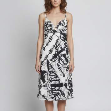 مملوكة مسبقًا Hermes White/Black Cliquetis Tattoo Aquarelle Print Silk Strappy Dress M