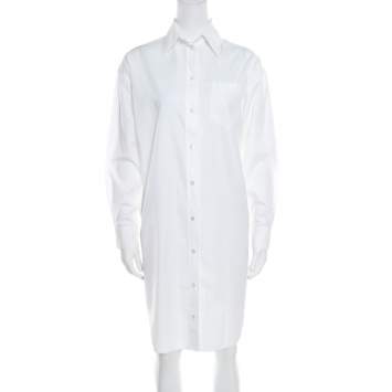 Pre Owned Hermes White Cotton Button Front Shirt Dress S