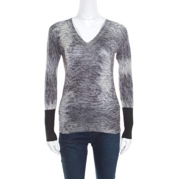 Pre Owned Hermes Grey Tie Dye Effect Wool V Neck Sweater S