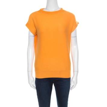 Pre Owned Hermes Yellow Cashmere Short Sleeve Sweater S