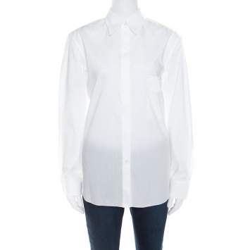 مملوكة مسبقًا Hermes White Cotton Logo Embroidered Detachable Collar Detail Shirt M