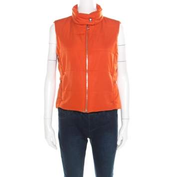 مملوكة مسبقًا Hermes Sellier Orange Quilted Zip Front Vest M