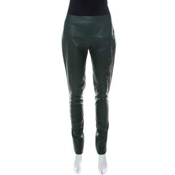 Pre Owned Hermes Green Lambskin High Waisted Slim Fit Trousers M