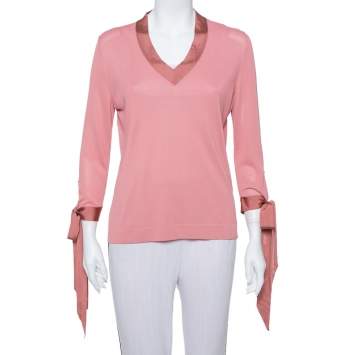 Pre Owned Hermes Pink Knit Sleeve Tie Detail Top L