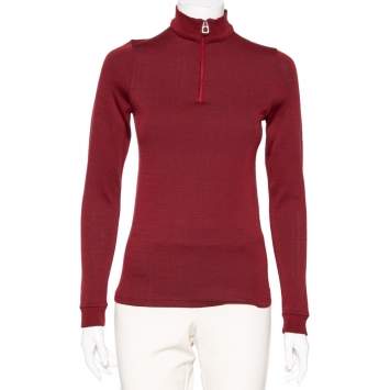Pre Owned Hermes Sellier Red Wool Half Zip Sweater L
