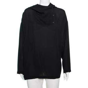 Pre Owned Hermes Black Silk Hooded Oversized Top S