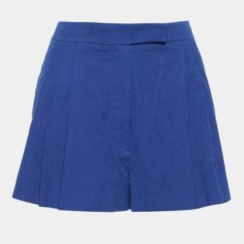 Pre Owned Hermes Blue Cotton Pleat Detailed Shorts M