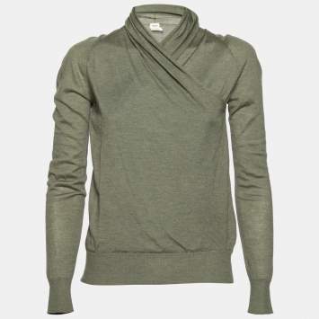 Pre Owned Hermes Green Cashmere Wrap Detail Sweater S