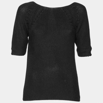 Pre Owned Hermes Black Cotton Knit Low Back Detail Sweater S
