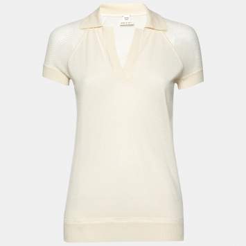 Pre Owned Hermes Cream Cashmere Short Sleeve Top S