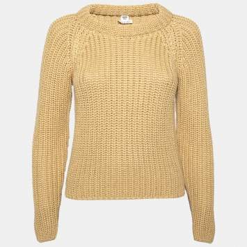 Pre Owned Hermes Beige Chunky Knit Long Sleeve Sweater S