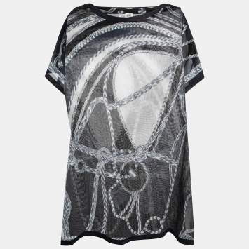 Pre Owned Hermes Blue Printed Cotton Oversized Tunic One Size  