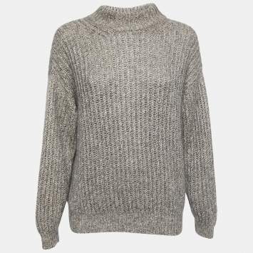 Pre Owned Hermes Grey Wool & Mohair Knitted Sweater S