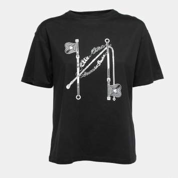 Pre Owned Hermes Black Cotton Clic-Clouc Print T-Shirt M
