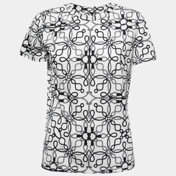 Pre Owned Hermes White Cotton Pique Rope Printed T-Shirt M