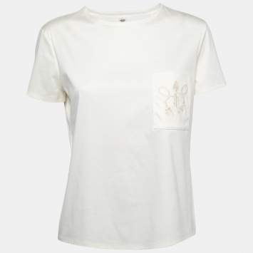 Hermes Cream Cotton Embroidered Pocket T-Shirt M