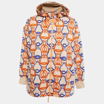 Pre Owned Hermes Beige Fantaisie d' Etriers Printed Cotton Hoodie S
