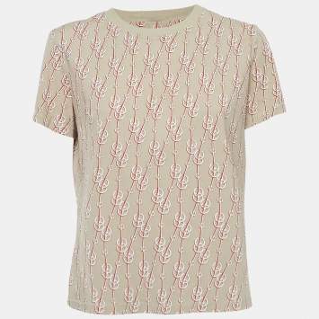 Pre Owned Hermes Beige Chain Print Cotton Short Sleeve T-Shirt L