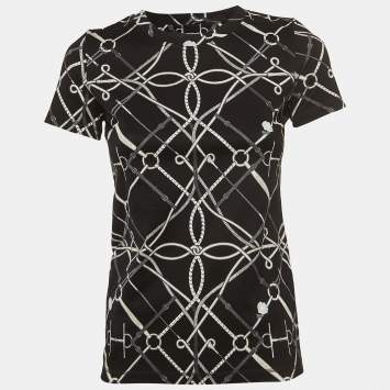 Pre Owned Hermès Black Ropes and Belts Printed Cotton Crew Neck T-Shirt S
