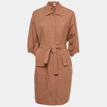 Hermès Light Brown Cotton Belted Short Dress S