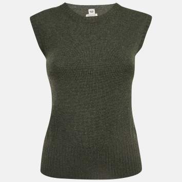 Pre Owned Hermes Olive Green Cashmere Knit Sweater Vest S
