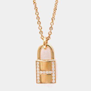 Hermes 18K Pink Gold Cadena Carat/0.09 Diamond Pendant Necklace
