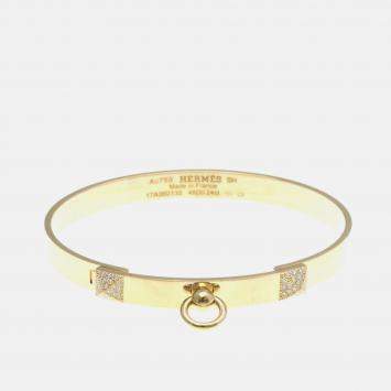 Pre Owned Hermes Collier De Chien PM Pink Gold 18K Carat/0.24 Diamond Bangle